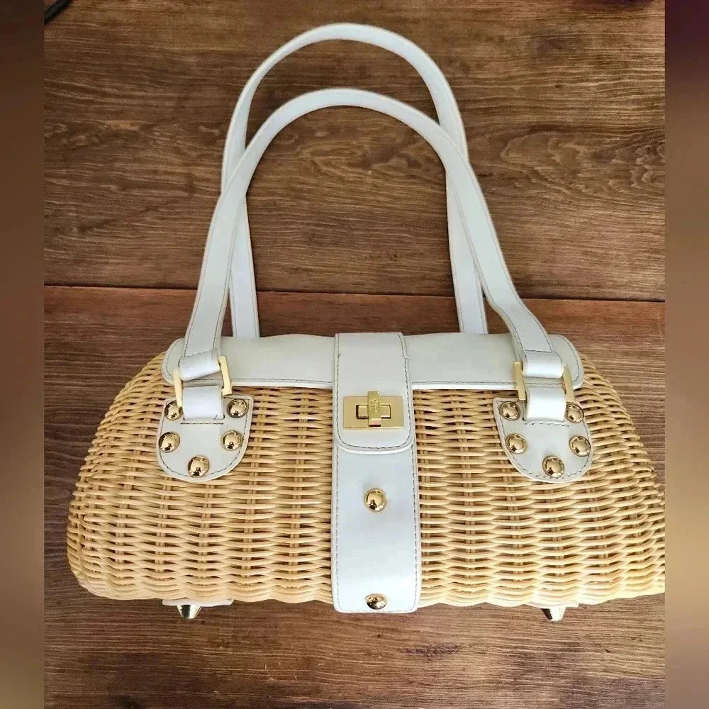 Etienne Aigner Vintage Rattan Basket Leather Bag Coastalcottege Coquette Barbie
